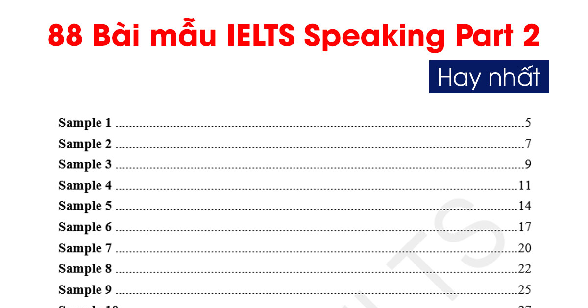 88 bài mẫu ielts speaking part 2 hay nhất