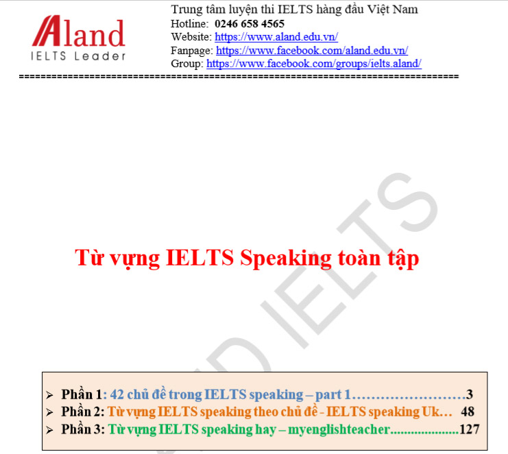 Trọn bộ từ vựng IELTS Speaking part 1 theo chủ đề