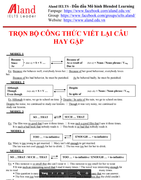 công thức việt lại câu tiếng anh