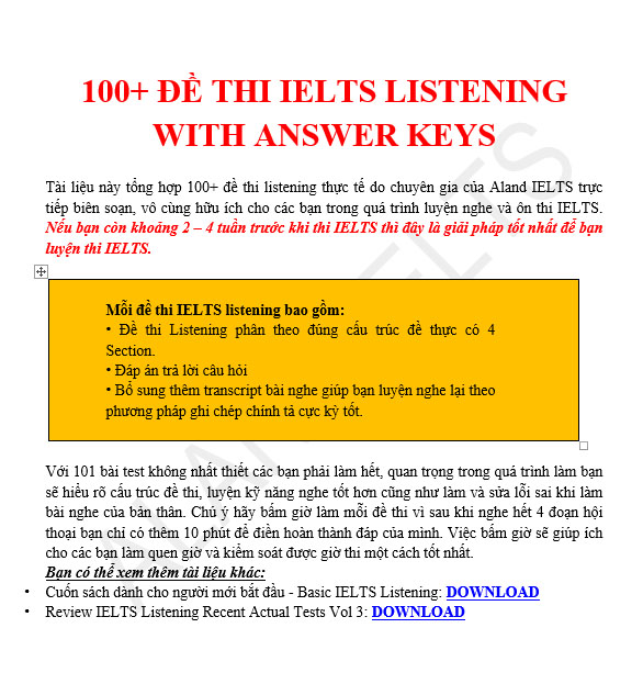 100+ đề thi ielts listening