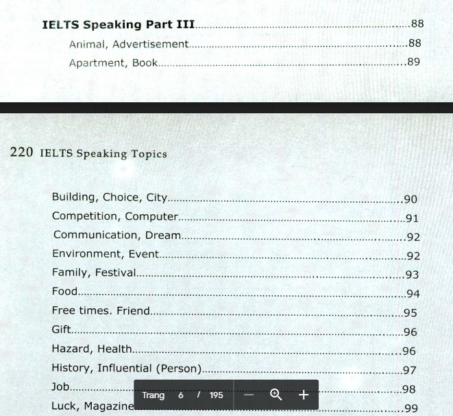 nội dung bên trong 220 IELTS Speaking Topics