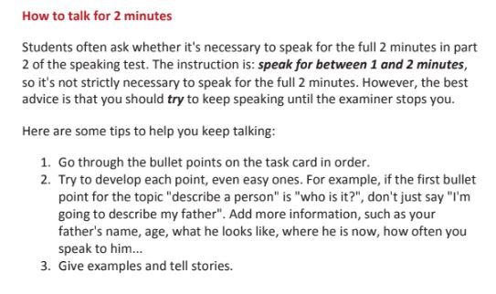 how to talk in 2 mins - Tips for IELTS Speaking